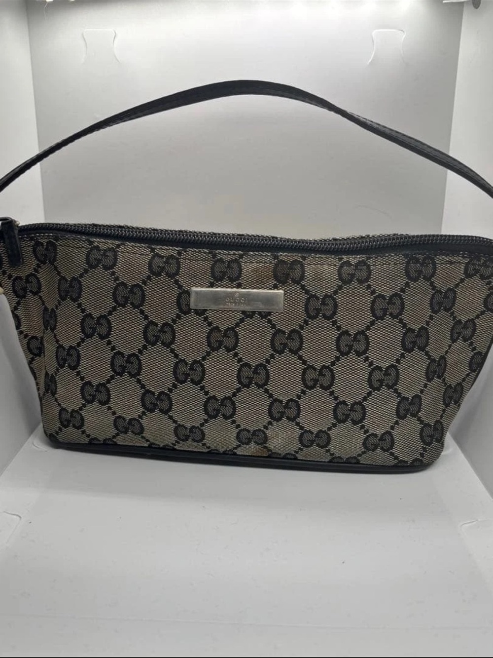 Gucci Beige and Black GG Monogram Shoulder Bag